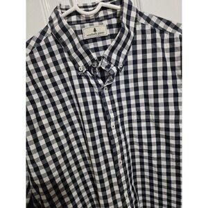 Southern‎ Pines Shirt Mens XXL 2X Navy/ White Gingham Button Down Casual